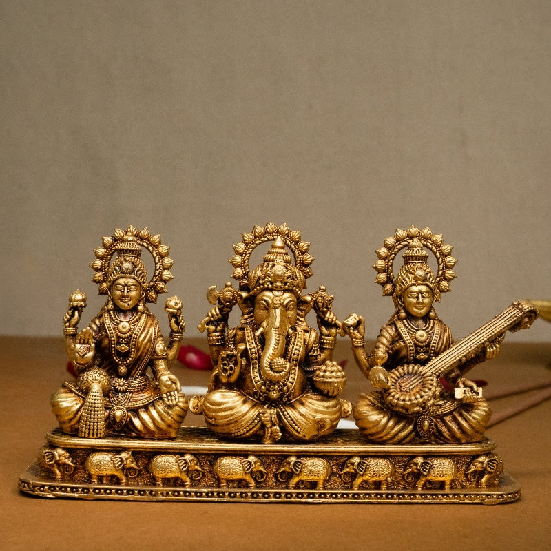 Maa Lakshmi, Bhagwan Ganesh & Devi Saraswati Brass Idol - my3ioNetra