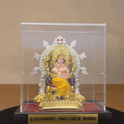 GSB Ganapati Murti- Gold and Silver plated with Cabinet - my3ioNetra