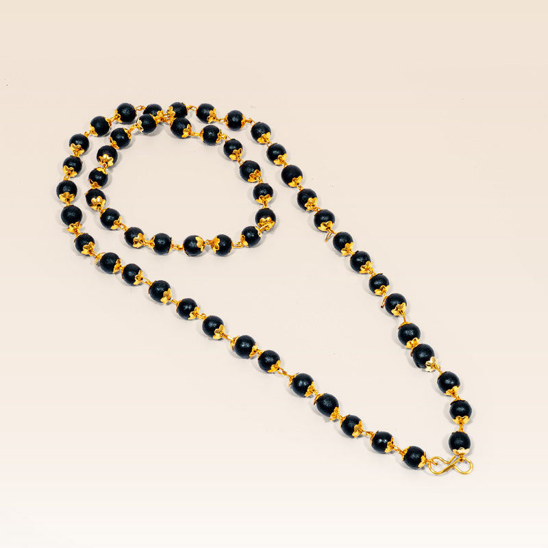 Divine Karungali Mala – Sacred Ebony Wood Mala with Gold-Toned Links
