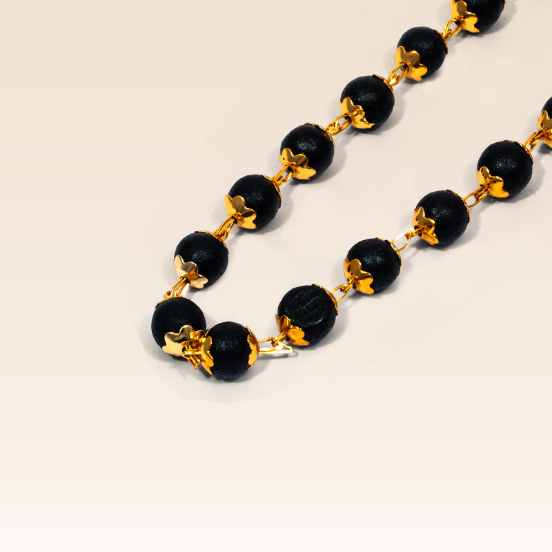 Divine Karungali Mala – Sacred Ebony Wood Mala with Gold-Toned Links