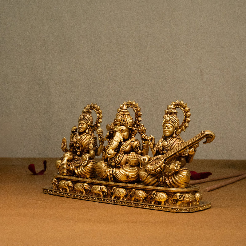 Maa Lakshmi, Bhagwan Ganesh & Devi Saraswati Brass Idol - my3ioNetra