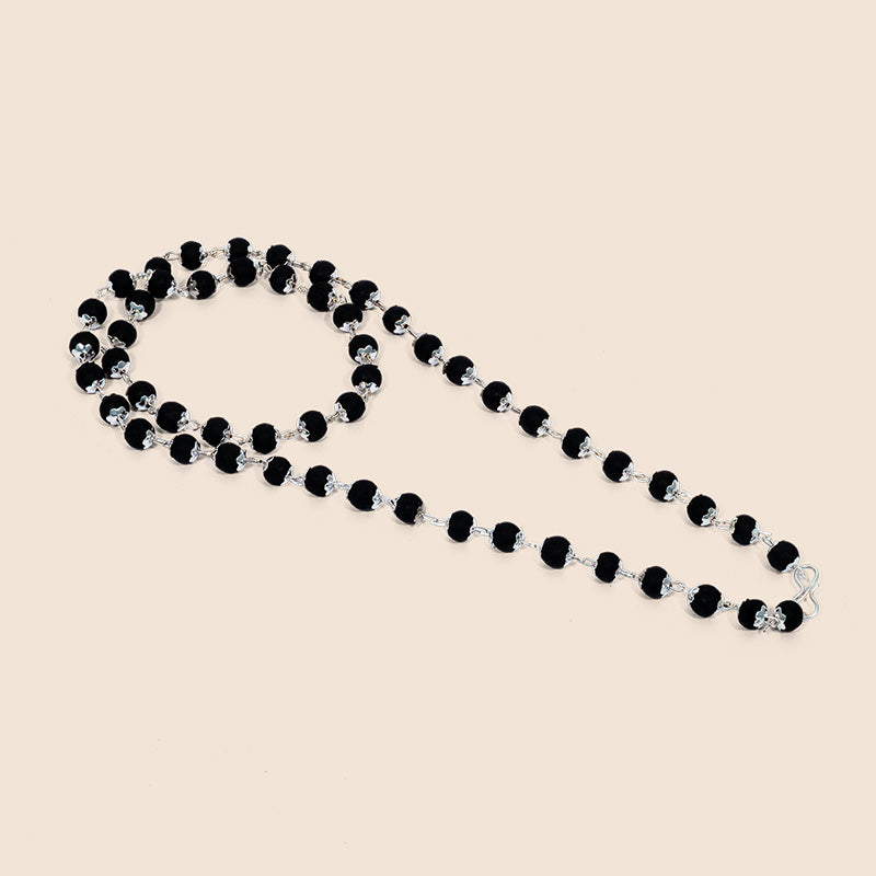 Divine Karungali Mala – Sacred Ebony Wood Mala with Silver-Toned Links