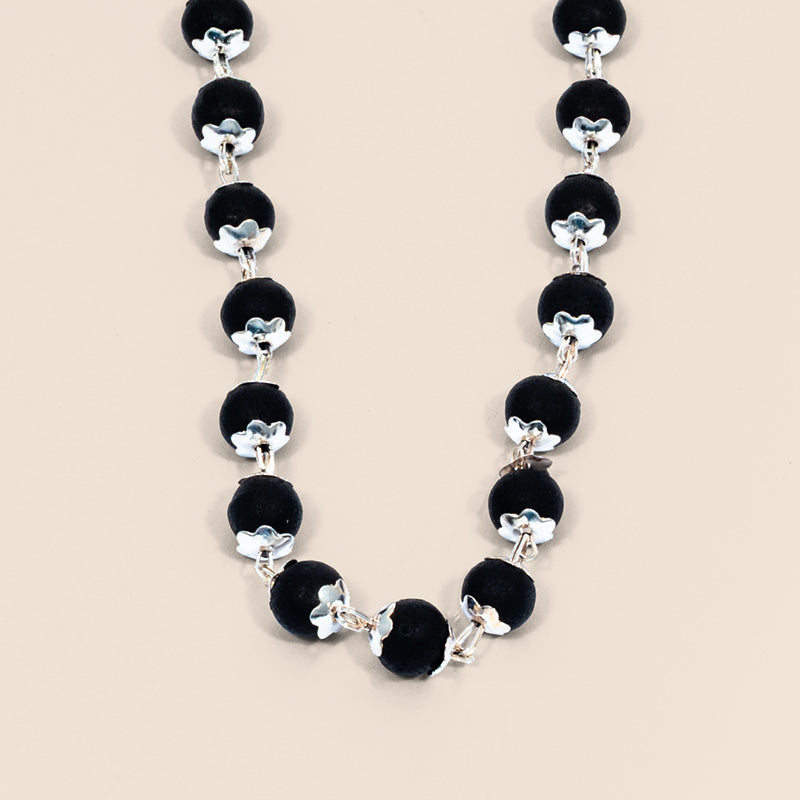 Divine Karungali Mala – Sacred Ebony Wood Mala with Silver-Toned Links