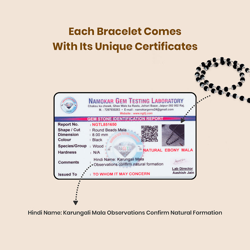 Divine Karungali Mala – Sacred Ebony Wood Mala with Silver-Toned Links