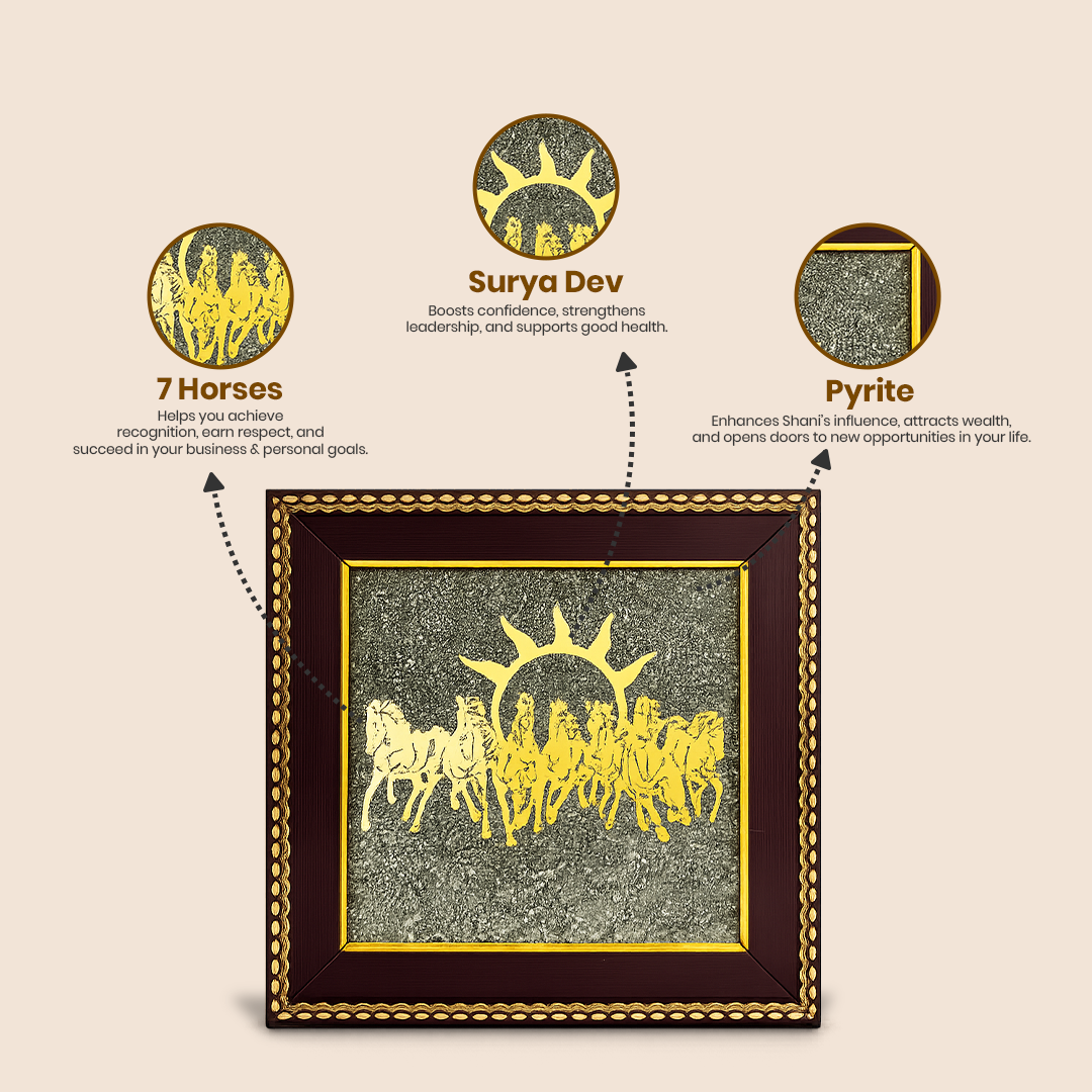 7 Horses on Raw Pyrite Frame – Symbol of Speed, Success & Prosperity
