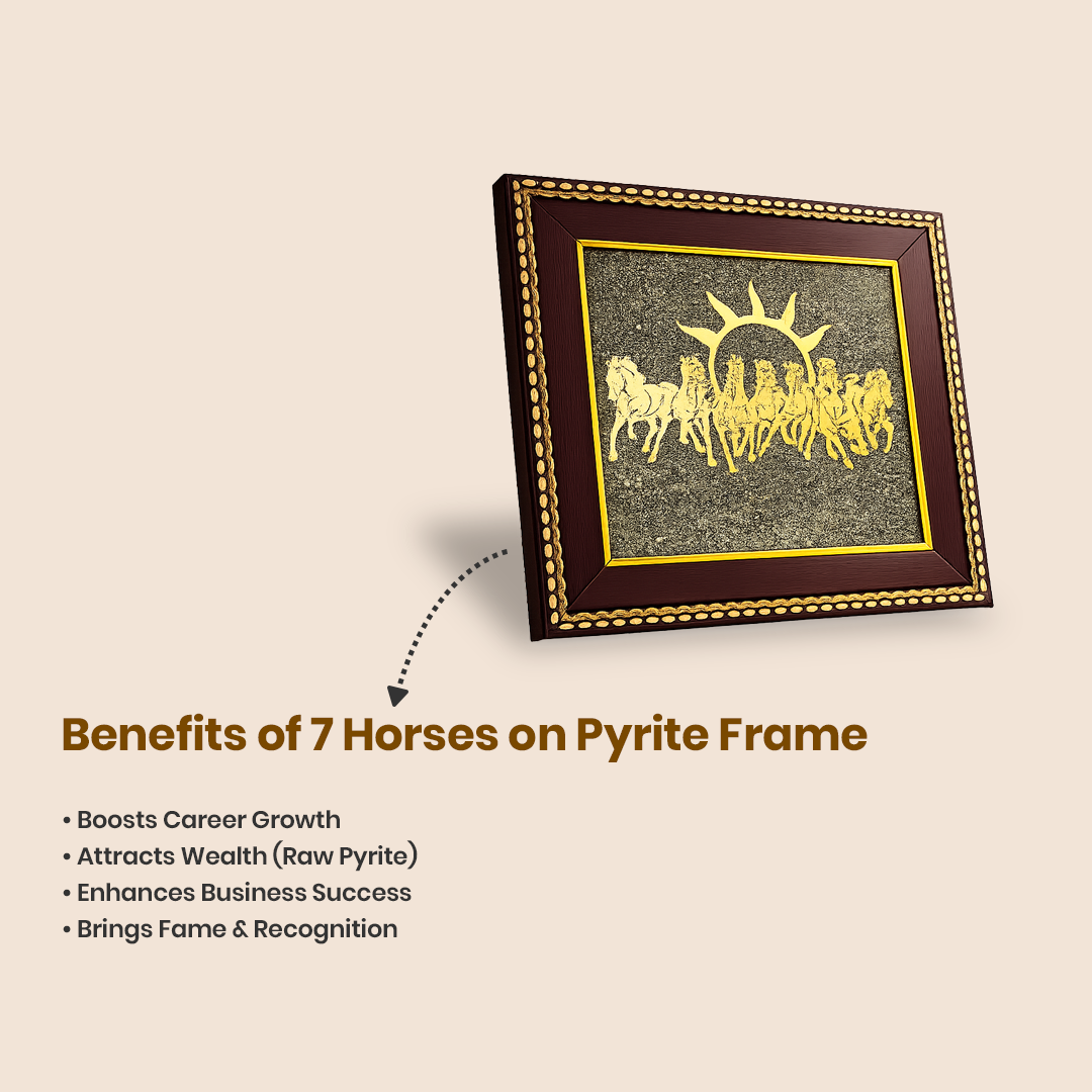 7 Horses on Raw Pyrite Frame – Symbol of Speed, Success & Prosperity