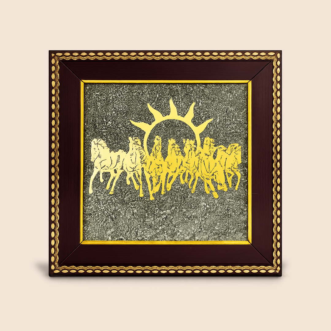 7 Horses on Raw Pyrite Frame – Symbol of Speed, Success & Prosperity